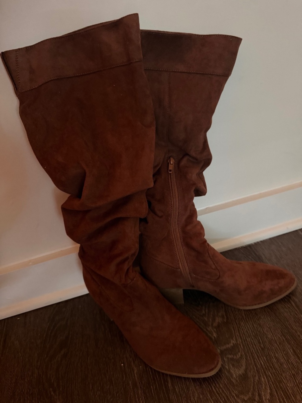 Dark Brown Suede Zipup Boots